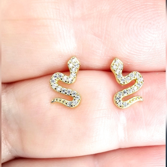 LULEA Sterling Silver Snake Stud Earrings 2025 yellow gold plated - Picture 5 of 7